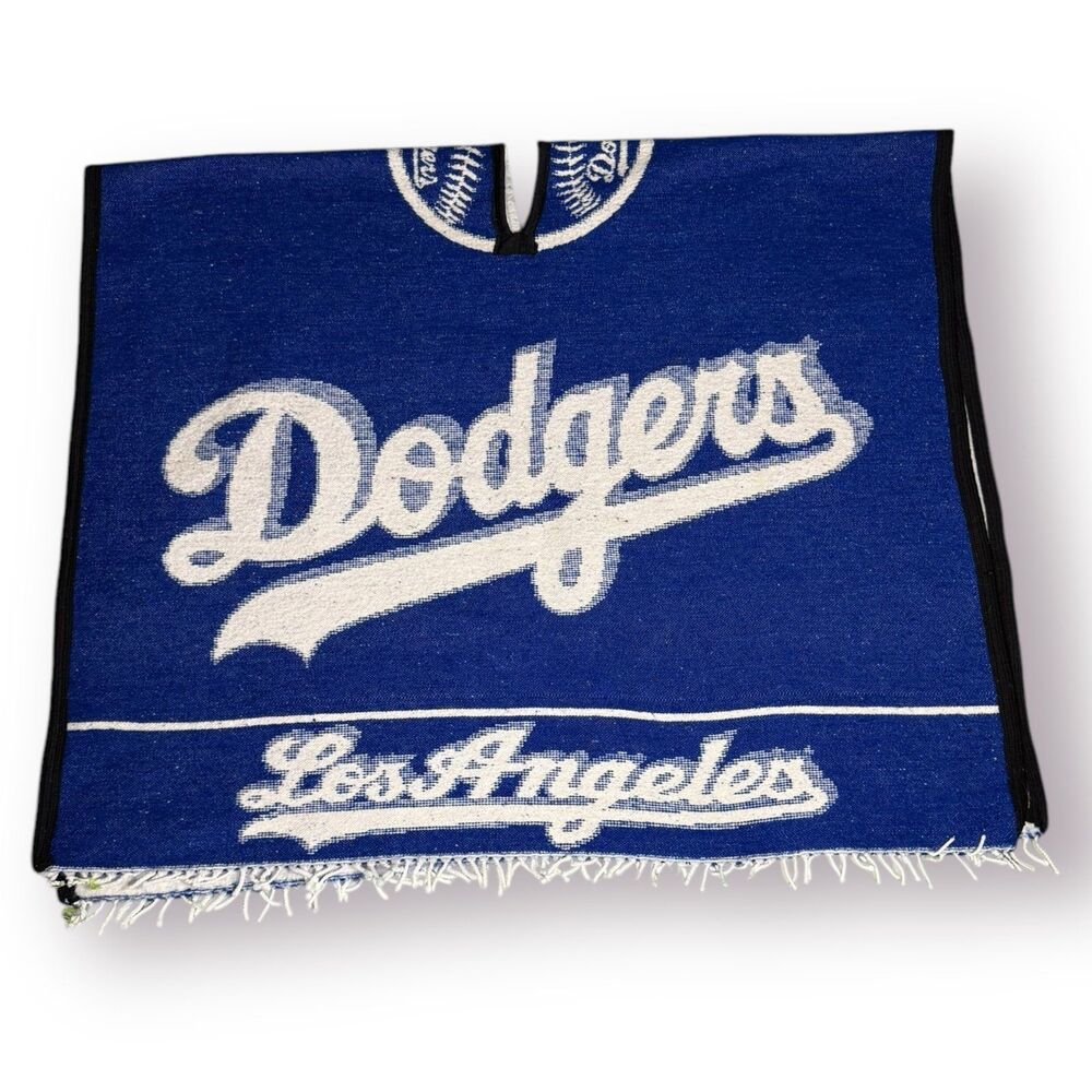 Los Angeles Dodgers MLB‎ Vintage Y2K Heavy Wool Blend Blanket Poncho Fringe Rare